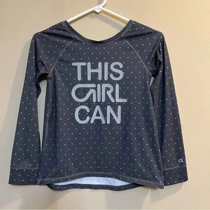 GapFit Girls Long Sleeve T-Shirt Active Grey Polka Dot This Girl Can Medium